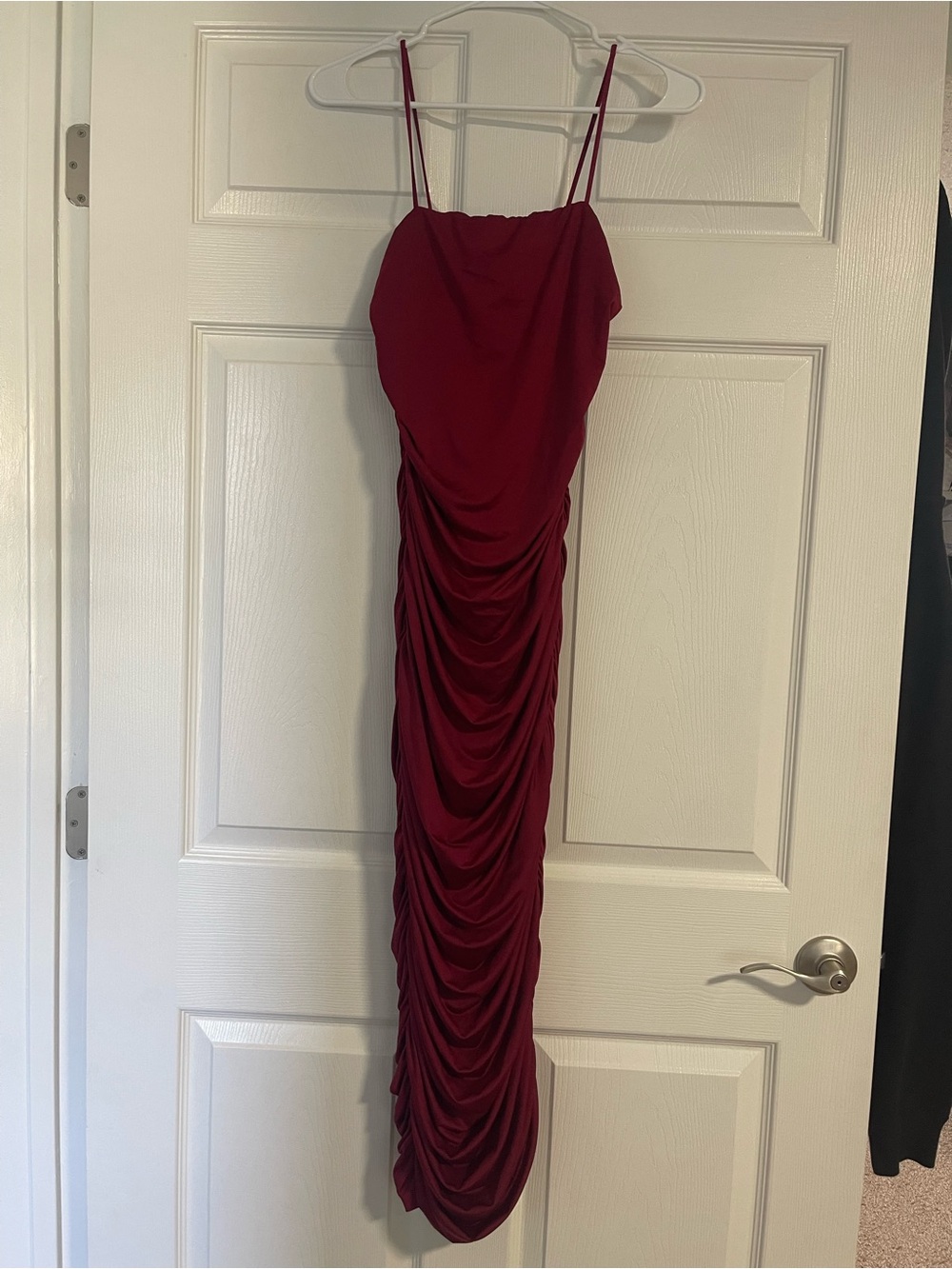 Ruched Burgundy Spaghetti-Strap Women’s Dress